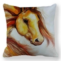 Vue détaillée d'une housse de coussin carrée avec impression de peinture à l'huile - Motif Artistique Tête de Cheval Tons Chauds (19)