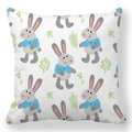 Easter peach skin pillowcase featuring a cute cartoon rabbit and floral plant pattern - 18x18 Inch / White Cartoon Blue Shirt Rabbit (26)