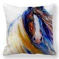 Détail d'une housse de coussin carrée avec peinture à l'huile artistique de tête de cheval - Motif de Tête de Cheval en Patchwork Multicolore Éclatant (22)