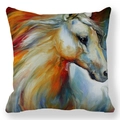 Détail d'une taie d'oreiller en peau de pêche avec imprimé tête de cheval artistique - Motif de Tête de Cheval Blanc Pur et Agile (23)