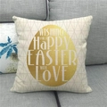 Linen Easter pillow cover with golden egg print and Happy Easter wishing text - Big Golden Egg (20)