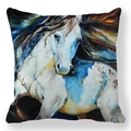 Gros plan détaillé de la peinture à l'huile de cheval blanc sur la taie d'oreiller - Motif Art Moderne Cheval Blanc à Longue Crinière (27)