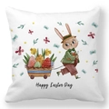 Peach skin pillowcase featuring a watercolor Easter bunny pulling an egg cart - 18x18 Inch / Bunny in Suit Pulling Cart (29)