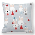 Detail of soft peach skin pillowcase with cute bunny print and blue checkered background - 45x45cm / Light Blue Plaid Bunny (1)