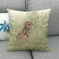 Linen Easter throw pillow case featuring a brown bunny and daisy flowers on a sofa - Hand-painted Vivid Bunny Daisy Style (20)