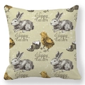 Detail of Happy Easter peach skin pillowcase with vintage rabbit and chick sketch - 45x45cm / Vintage Sketch Bunny (2)