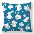 Easter bunny and colorful eggs pattern on teal square peach skin pillowcase - 45x45cm / Teal Hand-painted Bunny (5)