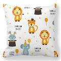 Detailed view of square pillowcase with cute cartoon lion tiger and elephant patterns - 45x45cm / Lion King Bunny (7)