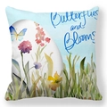 Detail van kussensloop met aquarel ei, bloemen en tekst Butterflies and Blooms - 45cmx45cm / Bloemen Vlinder Gras Stijl (9)