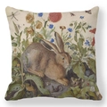 Detail of vintage Easter rabbit cushion cover with botanical illustrations and insects - 18x18 Inch / Pattern 2 (Scientific Brown Hare)