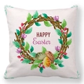 Oster-Kissenbezug mit Aquarell-Blumenkranz und bunten Eiern aus weichem Pfirsichhaut-Stoff - 45x45cm / Zweigkranz Aquarell Ei (29)