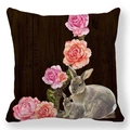 Detail of soft peach skin pillowcase with watercolor Easter bunnies and floral patterns - 18x18 Inch / Pattern 3 (Watercolor Gray-brown Rabbits)