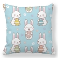 Detail of soft peach skin pillowcase with Easter rabbit and colorful egg patterns - 18x18 Inch / Light Blue Bunny Egg (4)