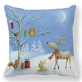 Detailed view of festive rabbit and reindeer holiday pattern on soft square pillowcase - 18x18 Inch / Pattern 5 (Hand-drawn Reindeer and Bunny)