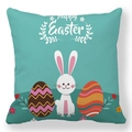 Happy Easter peach skin throw pillow cover with white bunny and colorful eggs design - 18x18 Inch / Lake Blue Bunny Egg (5)