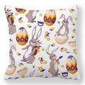 Macro detail of Easter peach skin pillowcase showing purple rabbits and painted eggs - 18x18 Inch / Purple Anthropomorphic Bunny (6)
