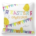 Vierkante Happy Easter kussensloop met geel kuiken en kleurrijke vlaggetjes illustratie - 45cmx45cm / Kuiken Banner Vrolijk Pasen Stijl (13)