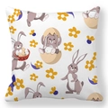 Detail of soft peach skin cushion cover featuring cute Easter bunnies and egg patterns - 18x18 Inch / Grey Bunny Egg Flower (7)