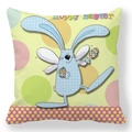 Detail of Happy Easter pillowcase with cartoon rabbit, eggs, and colorful polka dots - 18x18 Inch / Pattern 8 (Cartoon Dancing Rabbit)