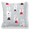 Close-up of Easter cushion cover with cute white rabbits and blue checkered background - 45x45cm / Blue Gingham White Bunny (13)