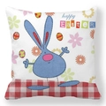 Detail of Happy Easter peach skin pillowcase with blue rabbit and floral patterns - 18x18 Inch / Pattern 10 (Blue Active Bunny)