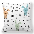 Detail of soft peach skin cushion cover featuring colorful Easter bunny hand-drawn patterns - 45x45cm / Planner Style Bunny (14)