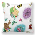 Easter decorative pillow cover with colorful bunny floral eggs on white background - 18x18 Inch / Hello Spring Bunny Flower (10)
