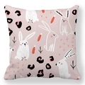 Detail of soft peach skin fabric texture with rabbit and carrot print on Easter pillowcase - 45x45cm / Pink Hand-painted Bunny (15)