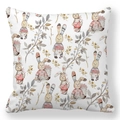 Detail of soft peach skin pillowcase with watercolor Easter bunny and floral motifs - 18x18 Inch / Bunny Watercolor (11)