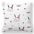 Close-up of Easter rabbit and heart print on white peach skin fabric cushion cover - 45x45cm / Love Heart Bunny (16)
