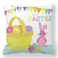 Pasen kussensloop met roze konijn kleurrijke eieren en Hoppy Easter tekst ontwerp - 45cmx45cm / Roze Konijn Mand Eieren Stijl (19)