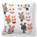 Detail of bunny and blue plaid print on a soft square Easter peach skin pillowcase - 45x45cm / Blue Plaid Colorful Bunny (17)