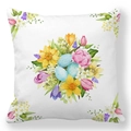 Detail van de zachte kussenhoes met paaseieren en lente-achtige bloemenpatronen - 45cmx45cm / Narcis Blauwe Eieren Stijl (27)