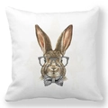 Easter bunny pillow case featuring artistic rabbit with glasses on white fabric - 18x18 Inch / Artistic Bunny with Glasses (32)