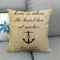 Detailed texture of herringbone linen pillowcase with home quote and anchor print on sofa - Herringbone Anchor Heart Style (7) / 45x45cm