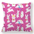 Close-up detail of cartoon rabbits and colorful beans on peach skin pillowcase fabric - 18x18 Inch / Pink Cartoon Bunny (14)