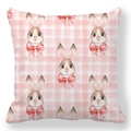 Detail of Easter peach skin pillowcase with pink plaid and cute bunny patterns - 18x18 Inch / Pink White Plaid Bunny (15)