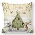 Detail of soft peach skin pillowcase with Easter bunnies decorating a tree illustration - 18x18 Inch / Pattern 15 (Christmas Duo Rabbits Decorating Tree)
