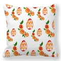 Close-up of peach skin throw pillow with watercolor Easter eggs and floral patterns - 18x18 Inch / Retro Watercolor Egg (16)