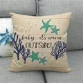 Detail showing linen pillow cover with starfish and coral prints and ocean text - Ocean Element Coral Starfish Style (12) / 45x45cm