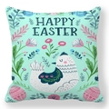 Easter peach skin throw pillow cover with hen, flowers, and Happy Easter greeting - 18x18 Inch / Pattern 17 (Mint Green Easter Illustration)
