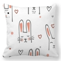 Detail of Easter pillowcase featuring grey cartoon rabbit, hearts and pink polka dots pattern - 45x45cm / Gray Line Art Bunny (26)