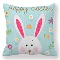 Happy Easter throw pillow cover featuring cute white rabbit and floral pattern on light blue - 18x18 Inch / Pattern 18 (Light Blue Fairytale Bunny)