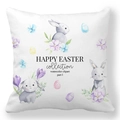 Detailed watercolor pattern of Easter bunnies and eggs on white throw pillow case - 18x18 Inch / Grey Watercolor Bunny (19)