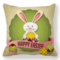 Detail of Happy Easter peach skin pillowcase showing cartoon rabbit and egg graphics - 18x18 Inch / Beige Happy Easter Ribbon (22)