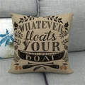 Detail of linen pillowcase fabric with vintage quote on a gray sofa setting - Raw Linen Canoe Oar Style (16) / 45x45cm