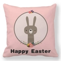 Rosa Kissenbezug mit Osterhase und Blumenkranz mit Happy Easter Aufdruck - 45x45cm / Rosa Kranz Brauner Hase Happy Easter (32)
