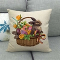 Fodera per cuscino in lino con coniglio di Pasqua e uova colorate per divano di casa - Collezione Cesto Uovo Coniglio (3)