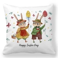 Easter rabbit pillowcase with watercolor bunny holding colorful egg balloons - 18x18 Inch / British Style Anthropomorphic Bunny (31)