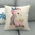 Linen Easter pillow cover with bunny illustration and Somebunny Loves You text - Rabbit in Flower Crown (4)